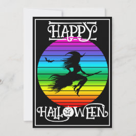 INVITACIÓN FUNNY COLORFUENTE WITCH ON BROOM HALLOWEPARTY