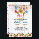 Invitación Funny Colorful Balloon Kids Doble cumpleaños<br><div class="desc">¡Haga especial su celebración de cumpleaños con esta vibrante y alegre invitación de cumpleaños doble! Perfecto para hermanos, gemelos o amigos que celebran juntos, este diseño presenta una mezcla festiva de colores vivos, globos y un delicioso ilustracion de quequitos. Personalizable completo con nombres, edades, fechas y detalles del fiesta para...</div>