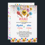 Invitación Funny Colorful Balloon Kids Doble cumpleaños<br><div class="desc">¡Haga especial su celebración de cumpleaños con esta vibrante y alegre invitación de cumpleaños doble! Perfecto para hermanos, gemelos o amigos que celebran juntos, este diseño presenta una mezcla festiva de colores vivos, globos y un delicioso ilustracion de quequitos. Personalizable completo con nombres, edades, fechas y detalles del fiesta para...</div>