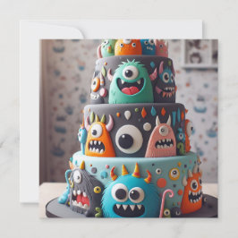 INVITACIÓN FUNNY COLORIDO MONSTER CAKE CUMPLEAÑOS