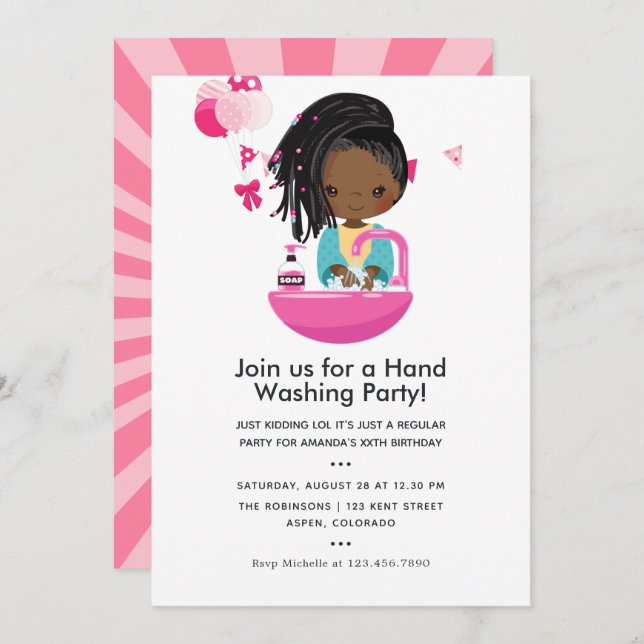 Invitación Funny Covid-19 Corona Virus Chica temático Cumplea (Anverso / Reverso)