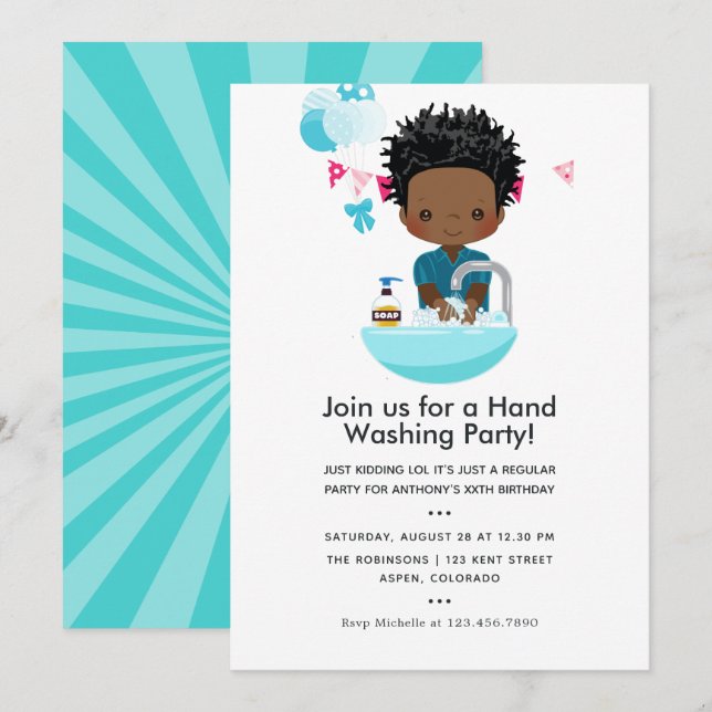 Invitación Funny Covid-19 Corona Virus tema Boy Cumpleaños (Anverso / Reverso)