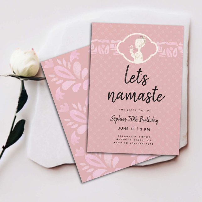 Invitación Funny deja a las mujeres con su 50 cumpleaños (funny 50th birthday invitation for women coffee party namaste yoga joke clean elegant classy cute)
