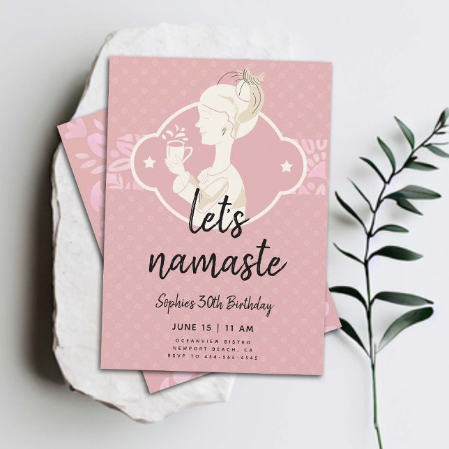 Invitación Funny deja a las mujeres de 30 años Fiesta (funny 30th birthday invitation for women namaste 30 fun yoga tea spa party elegant classy)