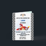 Invitación Funny Dinosaur racing car boy kids Birthday fiesta<br><div class="desc">Funny Dinosaur racing car boy niños Birthday fiesta Nombre personalizado</div>