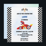 Invitación Funny Dinosaur racing car boy kids Birthday fiesta<br><div class="desc">Funny Dinosaur racing car boy niños Birthday fiesta Nombre personalizado</div>