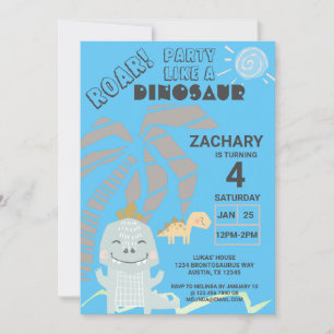 Invitación Funny Dinosaur Roar Kids Birday Fiesta