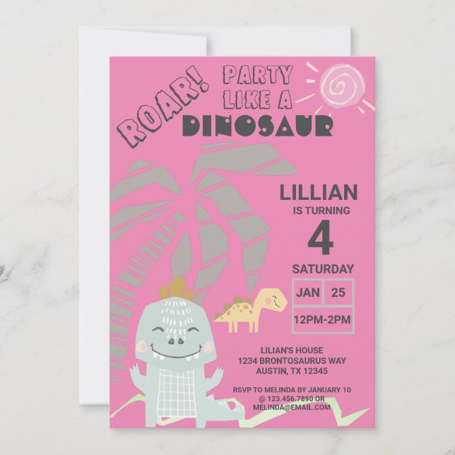 Invitación Funny Dinosaur Roar Kids Birday Fiesta (Anverso)