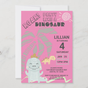 Invitación Funny Dinosaur Roar Kids Birday Fiesta