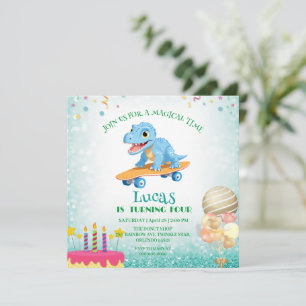 Invitación Funny dinosaur Skateboard Niños de fiesta de cumpl