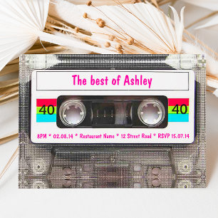 Invitación Funny DJ 80s Cinta Cassette 40th Birthday