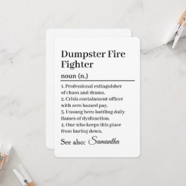 Invitación Funny Dumpster Fire Fighter Definition Card