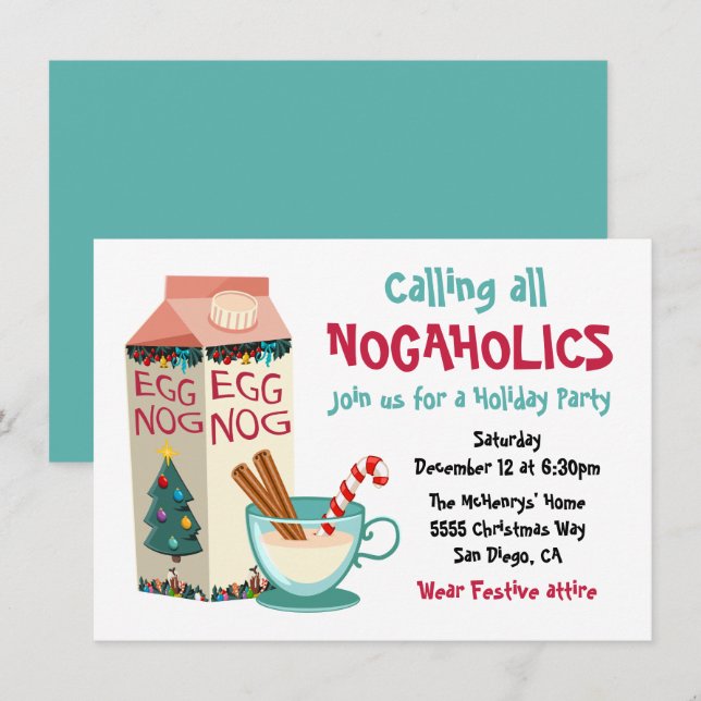Invitación Funny Eggnog Navidades Nogaholics Fiesta de cóctel (Anverso / Reverso)