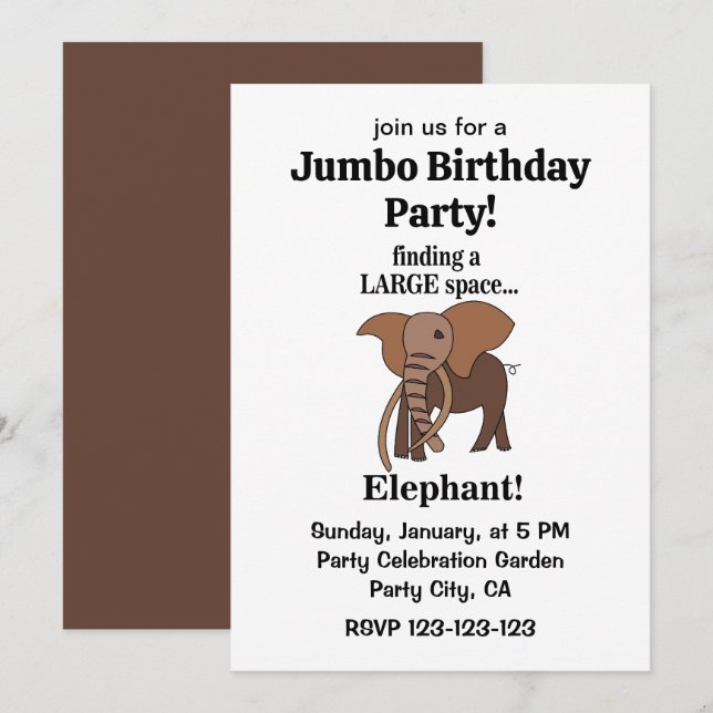 Invitación Funny Elephant Jumbo Birthday Party (Anverso / Reverso)