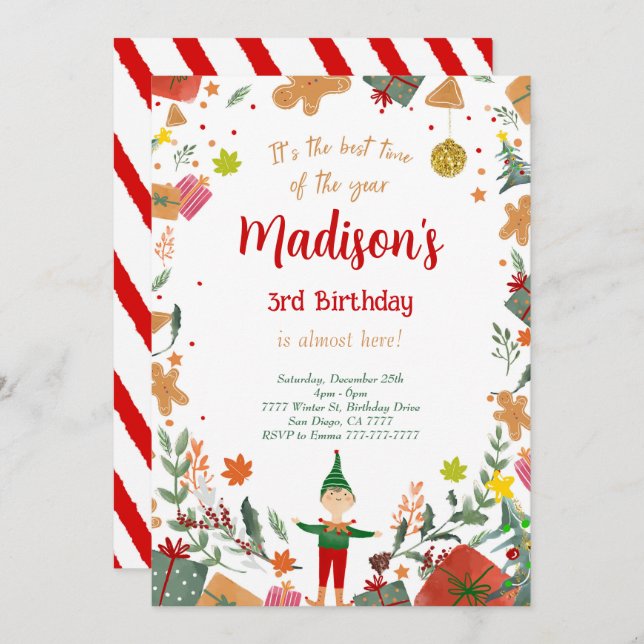 Invitación Funny Elf Birthday Party (Anverso / Reverso)