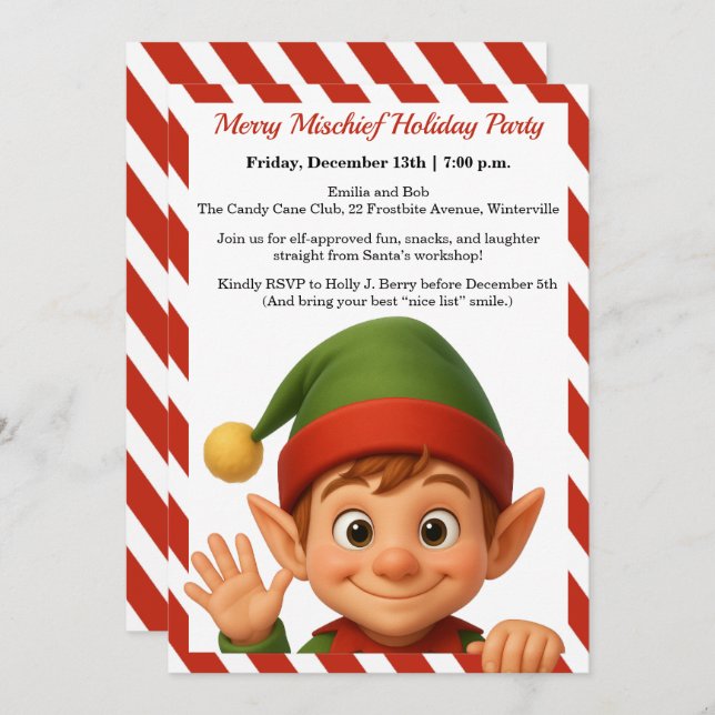 Invitación Funny Elf Faces | North Pole Fun Christmas Party  (Anverso / Reverso)