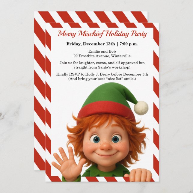 Invitación Funny Elf Faces | North Pole Fun Christmas Party  (Anverso / Reverso)