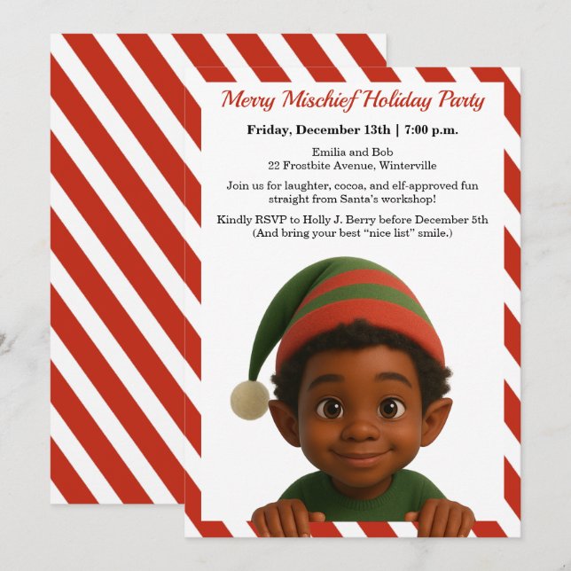 Invitación Funny Elf Faces | North Pole Fun Christmas Party  (Anverso / Reverso)