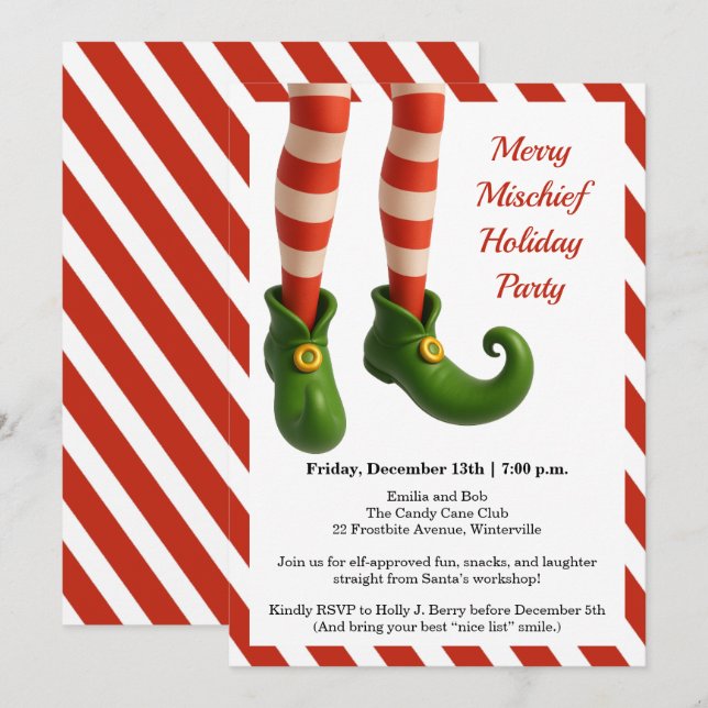 Invitación Funny Elf Legs | North Pole Mischief Holiday Invit (Anverso / Reverso)