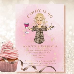 Invitación Funny Fabulous 60 Rubor Pink Gold