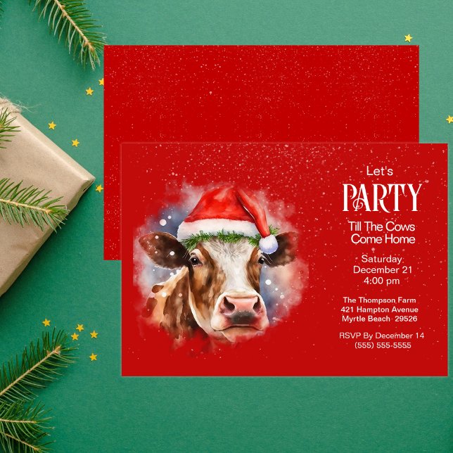 Invitación Funny Farm Cow Santa Hat Red Navidades Fiesta (Subido por el creador)