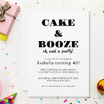 Invitación Funny fiesta de cumpleaños de pasteles y boozas en<br><div class="desc">¡Celebra tu cumpleaños con estilo! ¡Esta clásica invitación de cumpleaños en blanco y negro es perfecta para los que saben que la edad es sólo un número y simplemente otra excusa para el fiesta! Fácil de personalizar con cualquier edad,  nombre y detalles fiestas.</div>