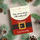 Invitación Funny Fiesta de intercambio de regalos secretos de<br><div class="desc">Una súper divertida invitación de vacaciones que dice, "Santa, ¿qué bueno con sólo un poco de travieso recuento? De cualquier manera, a sus invitados les encantará esta encantadora invitación que incluye un traje santa y el texto de su personalizado en la parte delantera y los detalles del fiesta en la...</div>