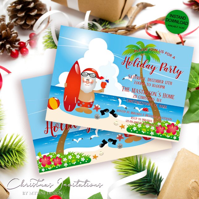 Invitación Funny Fiesta de Navidades de Santa Tropical Beach (Subido por el creador)