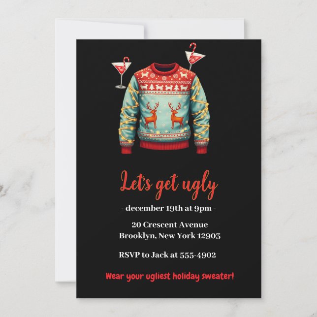 Invitación Funny Fiesta de Navidades de suéter sugestivo (Anverso)