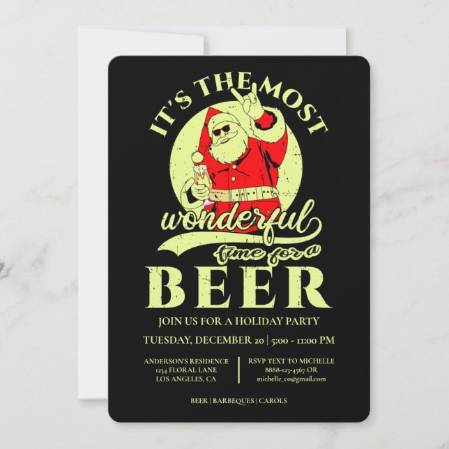 Invitación Funny fiesta navideña de Navidades de Santa Beer (Anverso)