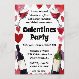 Invitación Funny Galentine Wine Hearts Girls Night