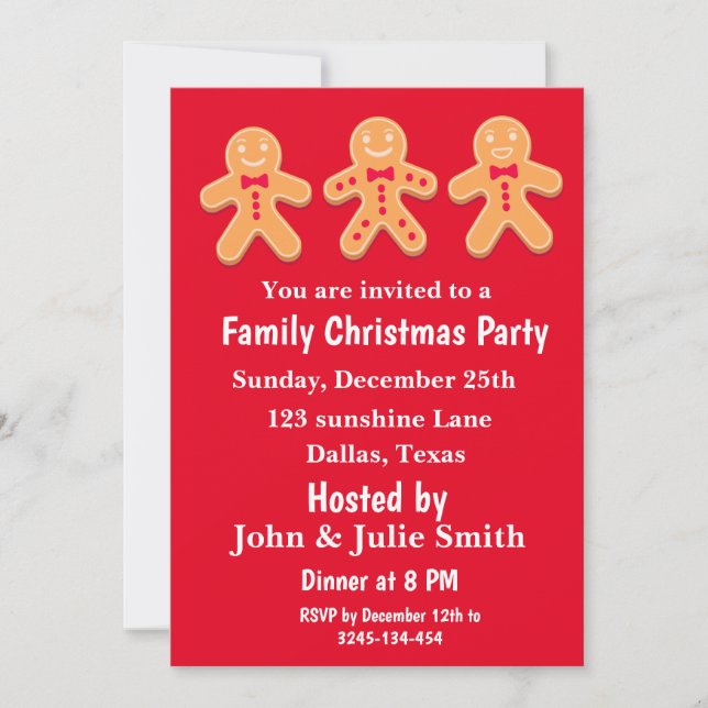 Invitación Funny Gingerbread Hombres Familia Navidades Fiesta (Anverso)