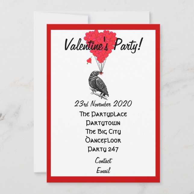 Invitación Funny gothic crow valentines fiesta (Anverso)