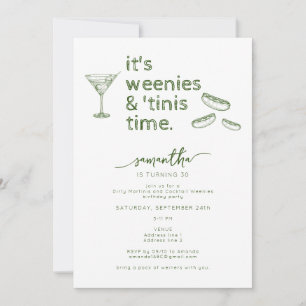 Invitación Funny Green Weenies y Tinis Martini Birthday Party