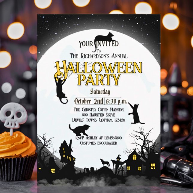 Invitación Funny Halloween Fiesta Negro y Blanco (Subido por el creador)