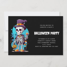 Invitación Funny Halloween Skeleton con sombrero superior