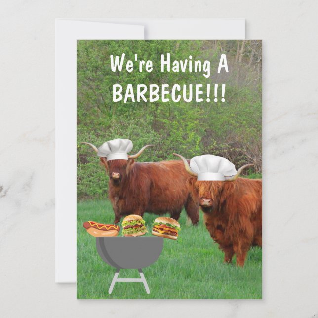Invitación Funny Highland Cow Barbecue (Anverso)