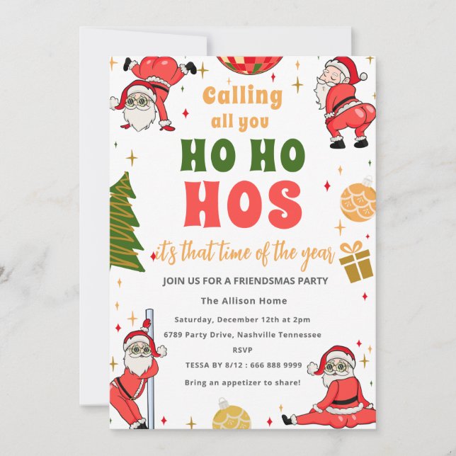 Invitación Funny Ho Ho Ho Ho Ho Friendsmas Navidades Fiesta (Anverso)