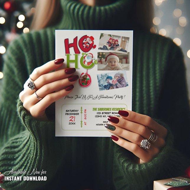 Invitación Funny HO HO HO Retro Christmas Party Family Photos (Subido por el creador)