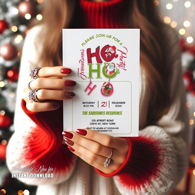 Invitación Funny HO HO HO Retro Christmas Party Friendsmas  (Subido por el creador)