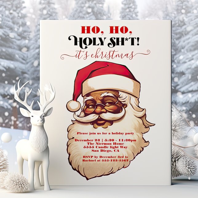 Invitación Funny Ho Ho Holy African American Santa Navidades (Subido por el creador)