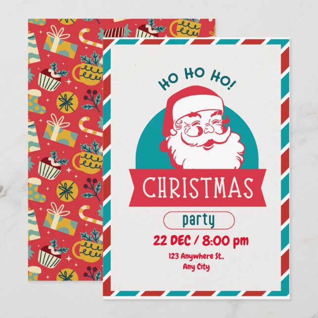 Invitación Funny Ho Ho Holy Retro Santa Face Navidades Fiesta (Anverso / Reverso)