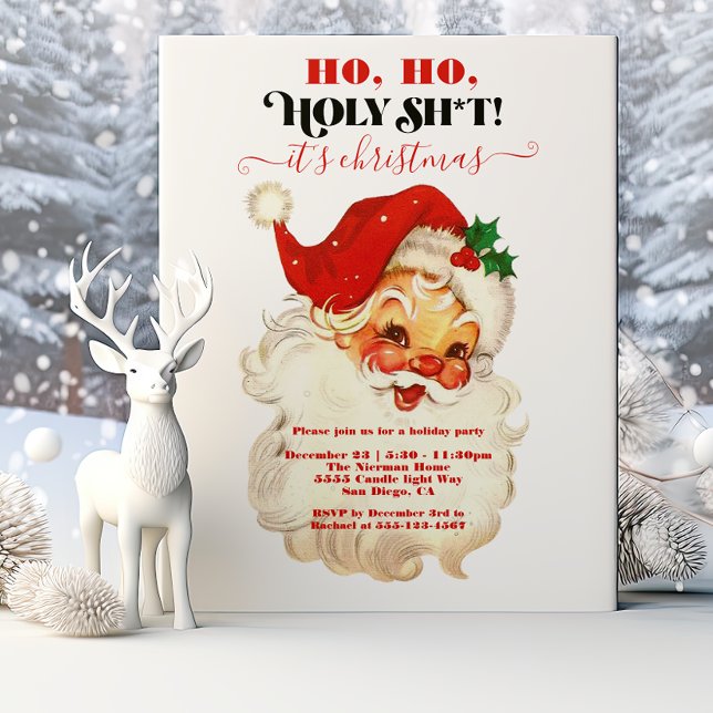 Invitación Funny Ho Ho Holy Retro Santa Face Navidades Fiesta (Subido por el creador)