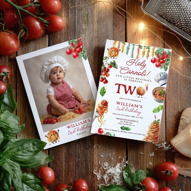 Invitación Funny Holy Cannoli little meatball 2nd birthday (Funny Holy Cannoli little meatball 2nd birthday Invitation)