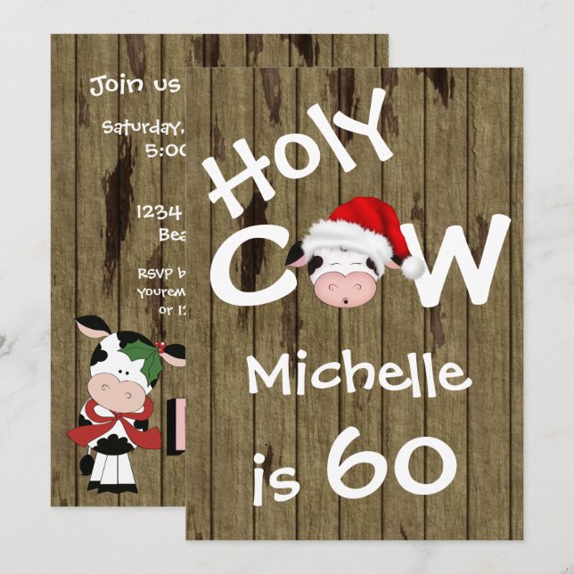 Invitación Funny Holy Cow 60 Navidades de vacaciones cumpleañ (Anverso / Reverso)