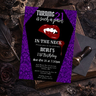 Invitación Funny Horror Gothic Vampire Purple Birthday Party