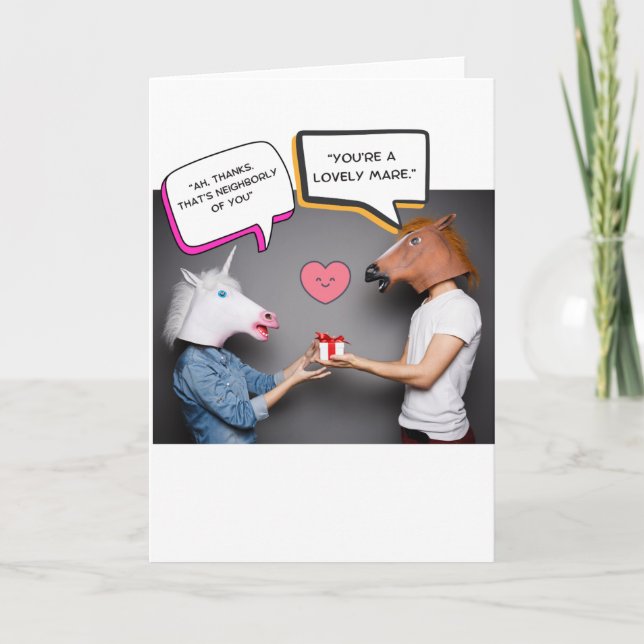 Invitación Funny Horses Cute Día de San Valentín Card (Anverso)