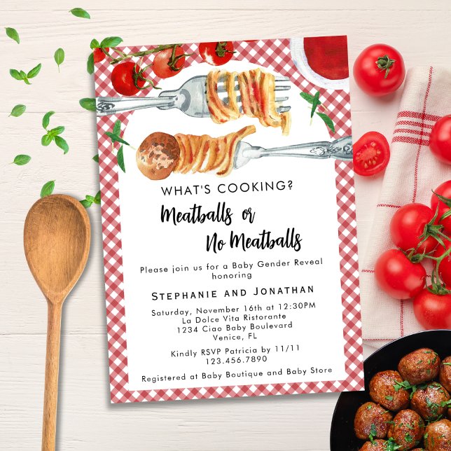 Invitación Funny Italian Pasta Meatballs Gender Reveal Party (Subido por el creador)