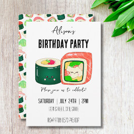 Invitación Funny Kawaii Sushi organiza fiesta de cumpleaños