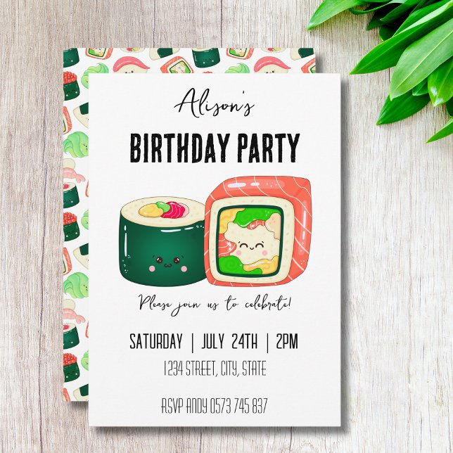 Invitación Funny Kawaii Sushi organiza fiesta de cumpleaños (Subido por el creador)